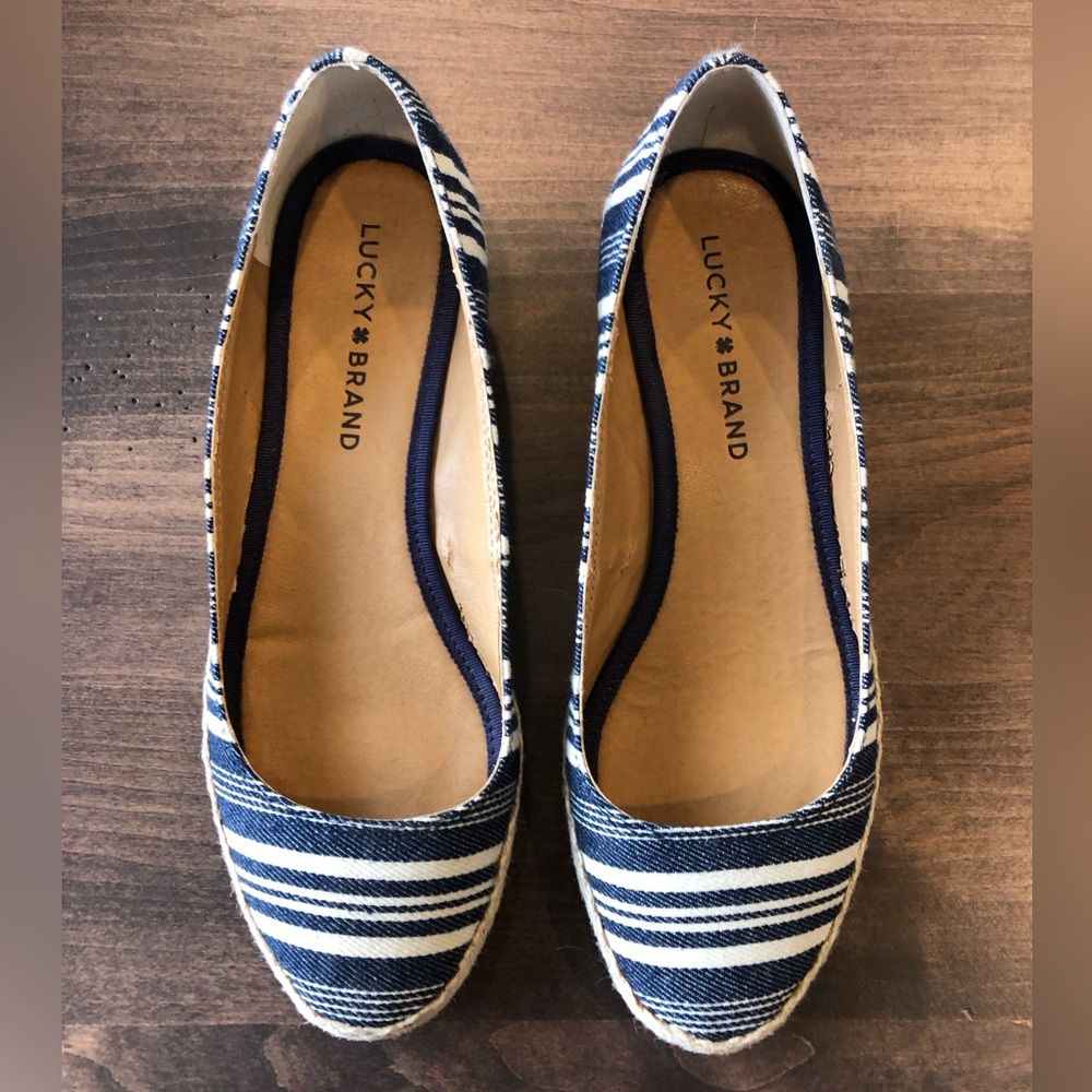 Lucky Brand Navy & White Striped Women’s Wedges